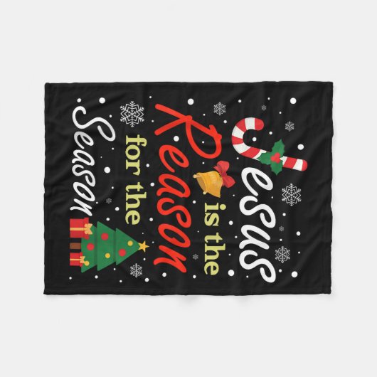 クリスマス イエスは季節の理由 クリスマス フリースブランケット (正面(横))