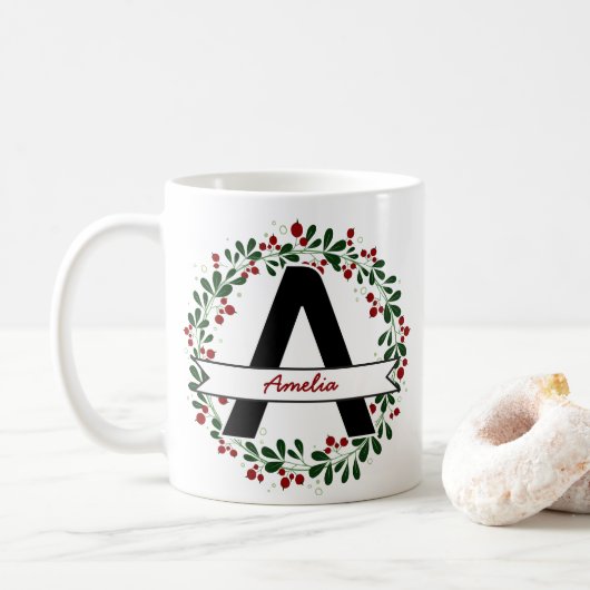 クリスマス+イニシャル+名入れ コーヒーマグカップ (ドーナツ)