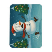 クリスマス+イブにアイススケートをするおかしい雪だるま マグネット (縦)