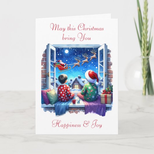 クリスマス・イブにサンタを見る子供たち シーズンカード (正面)