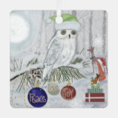 クリスマス・イブに訪れたスノーウィークフクロウと友人 メタルオーナメント (正面)