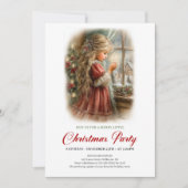 クリスマス+イブ+招待状 かわいい 女の子 クリスマス シーン 招待状 (正面)