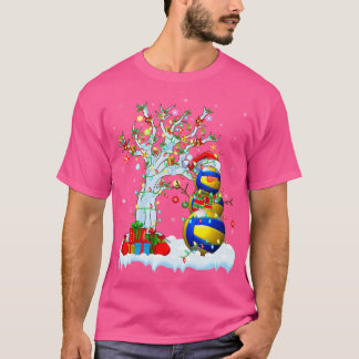 クリスマス+イルミネーション+ツリー+面白い+雪だるま+バレーボール+キリスト Tシャツ