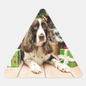 クリスマス – イングリッシュスリンガースパニエル犬 – ローガン 三角形シール (正面)