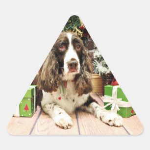 クリスマス – イングリッシュスリンガースパニエル犬 – ローガン 三角形シール