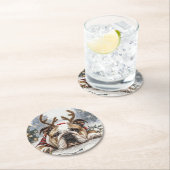 クリスマス・イングリッシュ・ブルドッグ・トナカイ ラウンドペーパーコースター (インサイチュ)