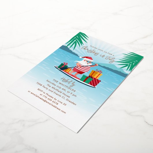 クリスマス・イン・ジュライ サマー BBQ ビーチパーティー ローズゴールド 箔シーズンカード (回転した状態)