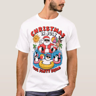 クリスマス・イン・ジュライ・プールパーティースコードの面白いサンタペン Tシャツ