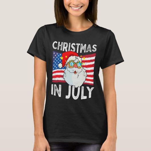 クリスマス イン ジュライ レトロ ヒップスター 面白い サンタ 男性用 Tシャツ (正面)