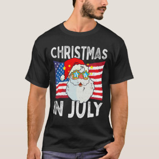 クリスマス イン ジュライ レトロ ヒップスター 面白い サンタ 男性用 Tシャツ