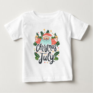 クリスマス+イン+ジュライ 楽しいお祭りサンタのデザイン ベビーTシャツ