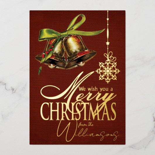 クリスマス ウィッシュ レトロ Xmas カード ゴールド フォイル (正面)