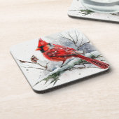 クリスマス・ウィンターの雪の木の枝に(鳥)ショウジョウコウカンチョウ コースター (左側)