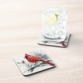 クリスマス・ウィンターの雪の木の枝に(鳥)ショウジョウコウカンチョウ コースター (右側)