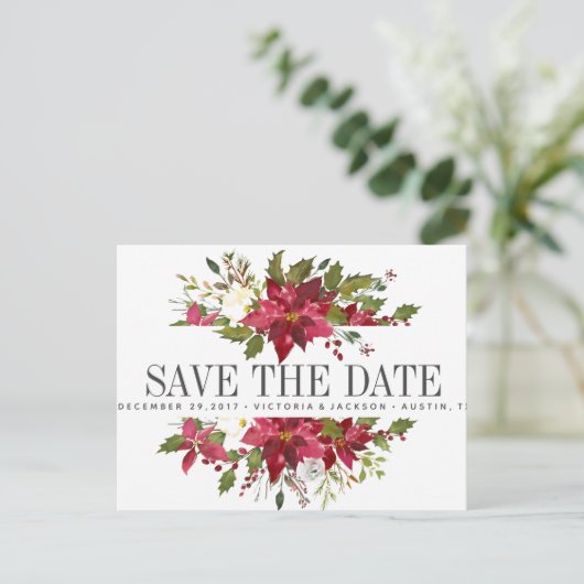 クリスマス・ウィンターウェディングの「Save the Date」お知らせ 案内ポストカード (スタンド正面)