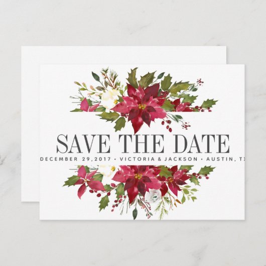 クリスマス・ウィンターウェディング | サンタシーズンの結婚式の「Save the Date」お 案内ポストカード (正面/裏面)