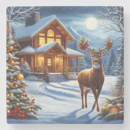 クリスマス/ウィンターディアーロッジ ストーンコースター (正面)