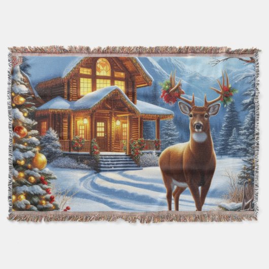 クリスマス/ウィンターディアーロッジ スローブランケット (正面)