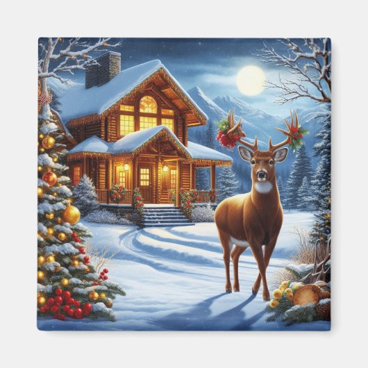 クリスマス/ウィンターディアーロッジ マグネット (正面)