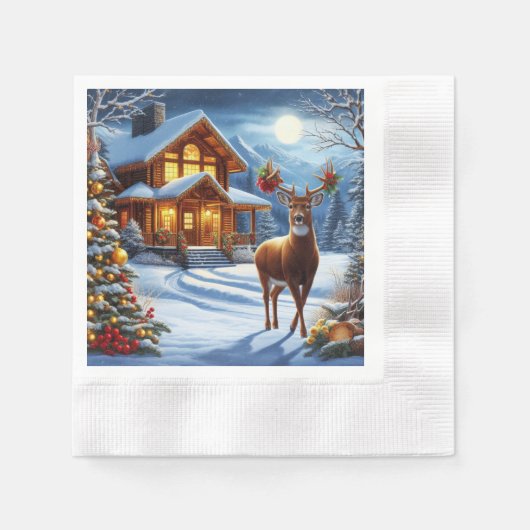 クリスマス/ウィンターディアーロッジ 縁ありカクテルナプキン (正面)