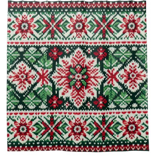 クリスマス/ウィンターフェア赤と緑 シャワーカーテン (正面)