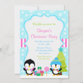 クリスマス ウィンター かわいい ペンギンたち 招待状 (正面)