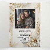 クリスマス ウィンター アイボリー ベージュ ミニマル カスタマイズ 三つ折り招待状 (内部中)