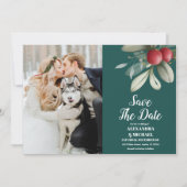 クリスマス ウィンター グリーン ウェディング フォト セーブザデート (正面)