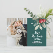 クリスマス ウィンター グリーン ウェディング フォト セーブザデート (スタンド正面)