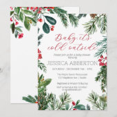 クリスマス ウィンター グリーン 赤ちゃん歓迎会 招待状 (正面/裏面)