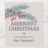 クリスマス ウィンター スプリグ ベリー グリーン ワインラベル (シングルラベル)