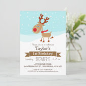 クリスマス・ウィンター・トナカイ子どもの誕生日パーティー 招待状 (スタンド正面)