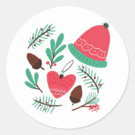 クリスマス ウィンター ハット アンド ピンコーンズ ラウンドシール