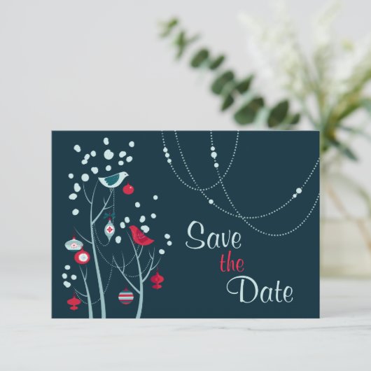 クリスマス ウィンター バード ウェディング セーブ ザ デート 招待状 (スタンド正面)