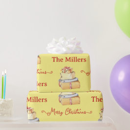 クリスマス ウィンター ファミリー イエロー ギフト ラッピングペーパー