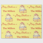 クリスマス ウィンター ファミリー イエロー ギフト ラッピングペーパー (フラット)