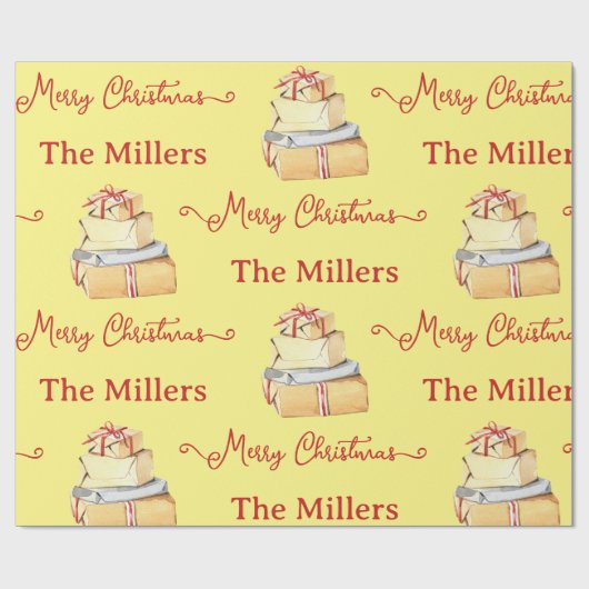 クリスマス ウィンター ファミリー イエロー ギフト ラッピングペーパー (フラット)