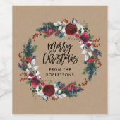 クリスマス ウィンター フローラル リース ワインラベル (シングルラベル)