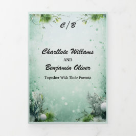 クリスマス ウィンター ライムグリーン ミニマル カスタマイズ 三つ折り招待状