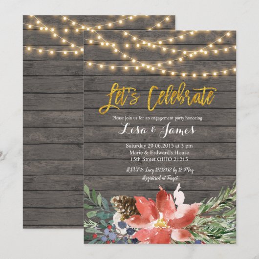 クリスマス ウィンター リース お祝いしよう 招待状 (正面/裏面)