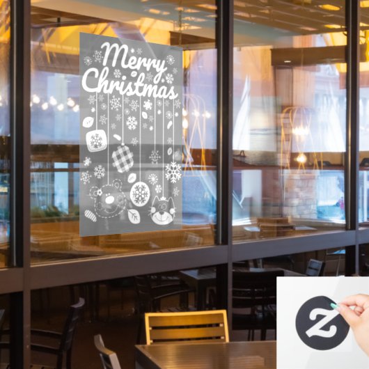 クリスマス ウィンドウ クリング - 白いオーナメント ウィンドウサイン (レストラン窓)
