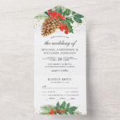 クリスマス ウェディング ホリーデー パインコーン ゴールド リーフ オールインワン招待状 (内側)