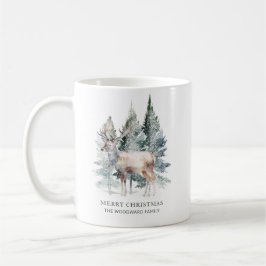 クリスマス ウォーターカラー 森の鹿 カスタム コーヒーマグカップ