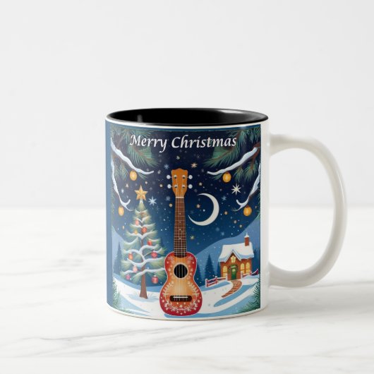 クリスマス ウクレレ 楽器 音楽 冬 ツートーンマグカップ (右)