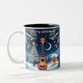 クリスマス ウクレレ 楽器 音楽 冬 ツートーンマグカップ (左)