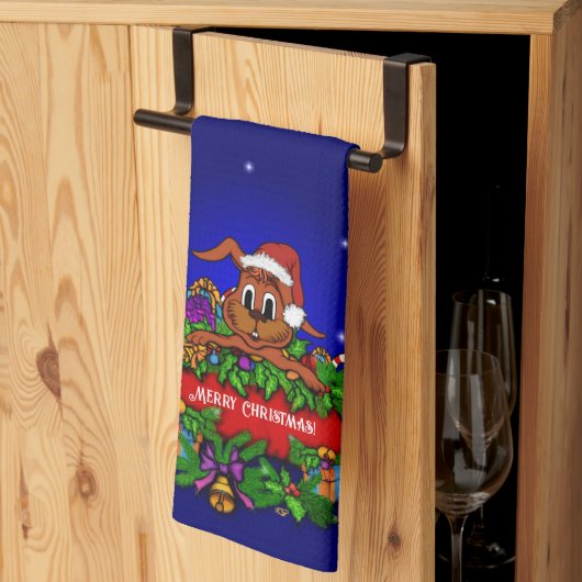 クリスマス・ウサギ キッチンタオル (三つ折り)