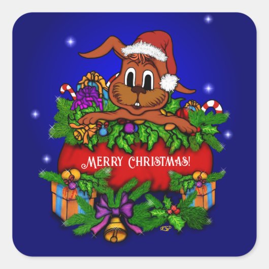 クリスマス・ウサギ スクエアシール (正面)