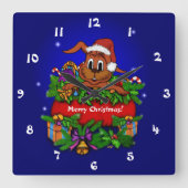 クリスマス・ウサギ スクエア壁時計 (正面)