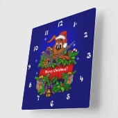 クリスマス・ウサギ スクエア壁時計 (傾斜)