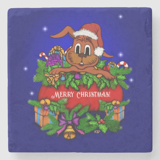 クリスマス・ウサギ ストーンコースター (正面)